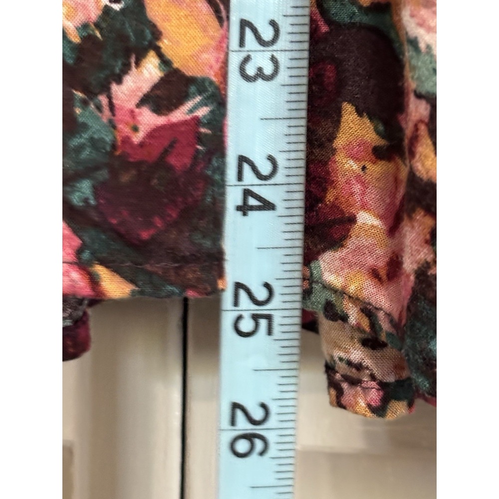 Maurices Burgundy/Green Floral Long Sleeve Smocked V Neck Ruffle Blouse Size M - Picture 4 of 8